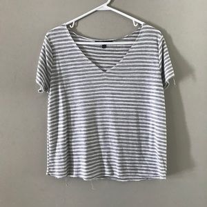 Grey and white striped crop tee